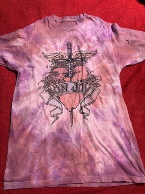 Bon Jovi Tie-Dye Band Tee - Pink & Purple Size Small